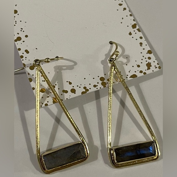 NEW Gold Plated Labradorite Bar Earrings - Picture 1 of 6